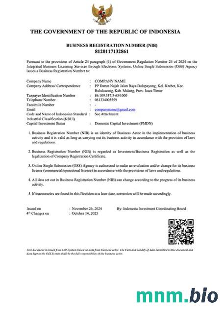 Indonezja business registration number Word i szablon PDF